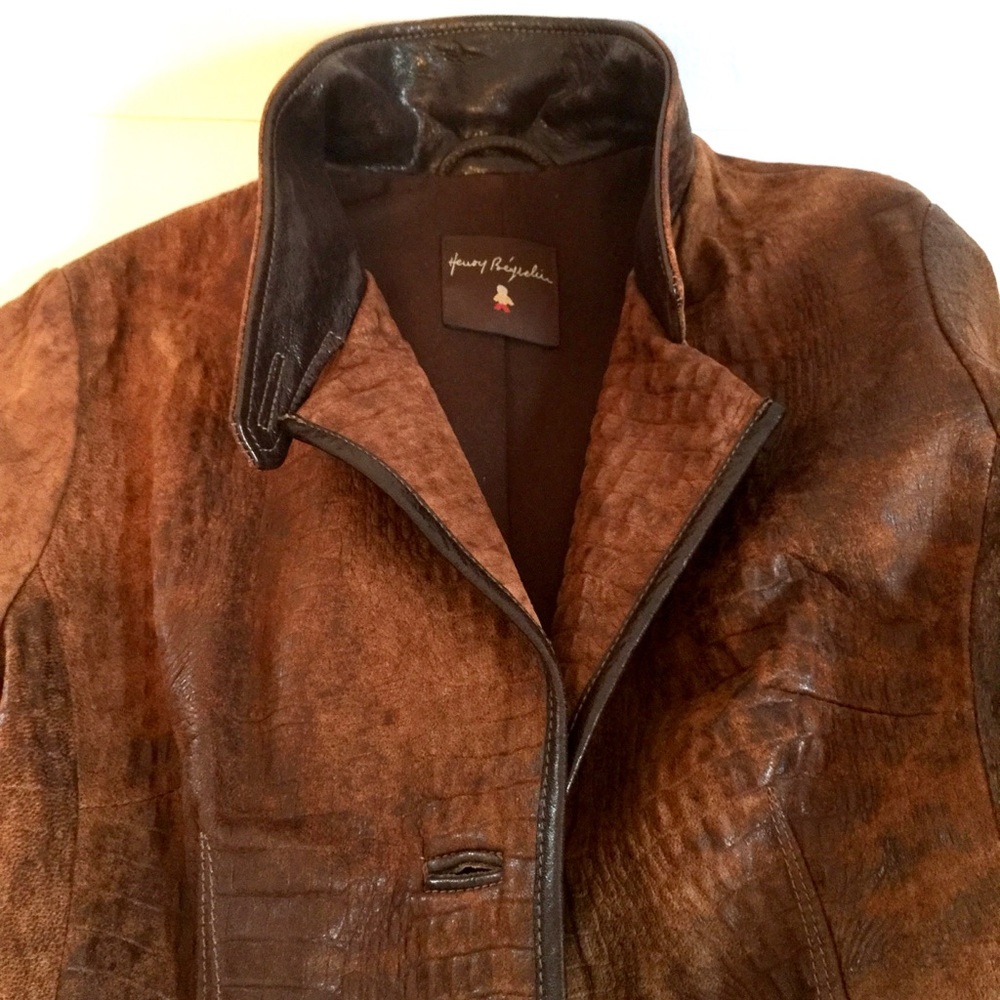 RARE, NO LONGER MADE, HENRY BEGUELIN DISTRESSED CROC EMBOSSED LEATHER JACKET